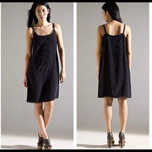 Eileen Fisher Black Beaded Silk Cami Midi Dress